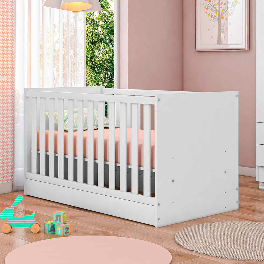 Trinity 2 in 1  Convertible Baby Cot to Bed - White