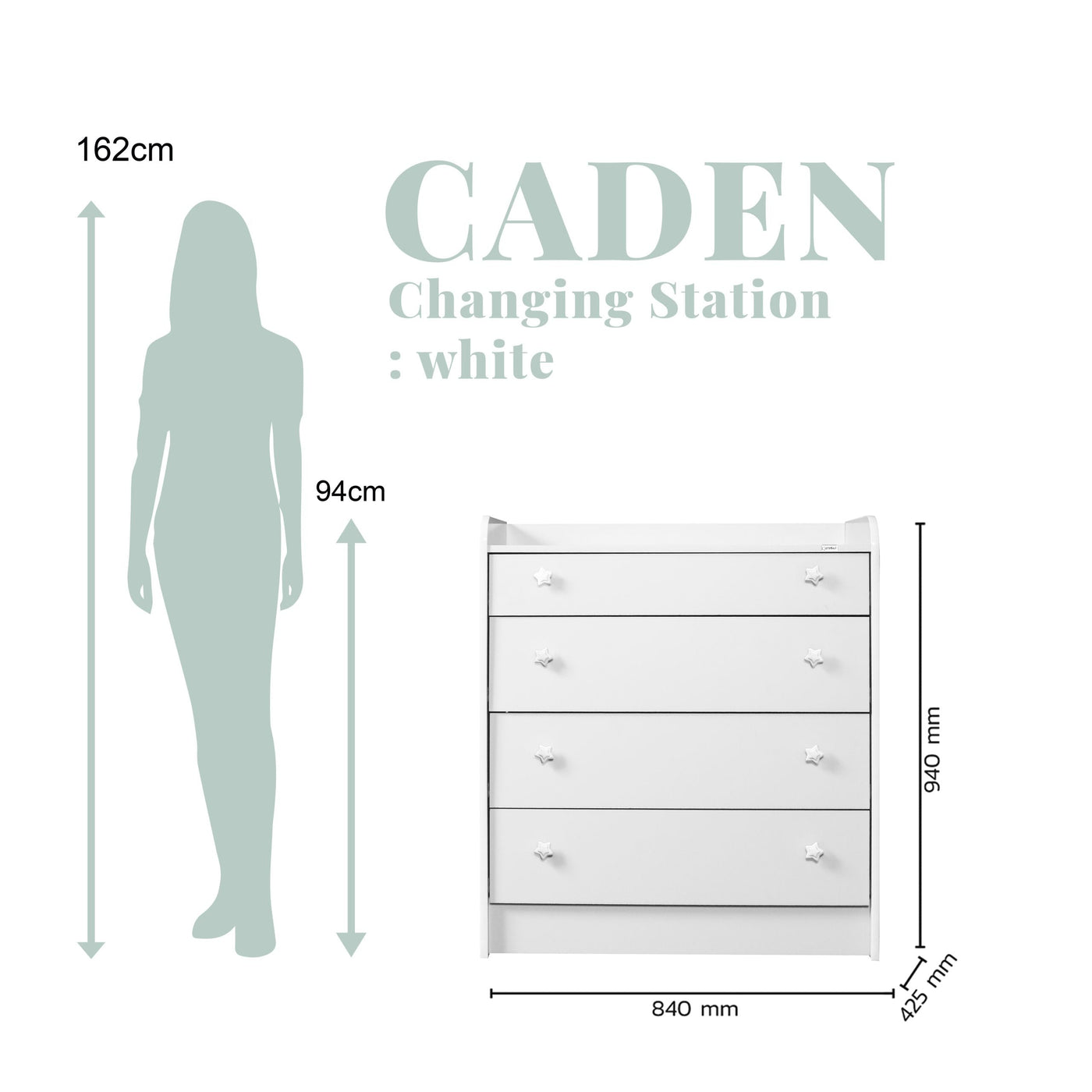 Caden Baby Changing Station White 4 drawer