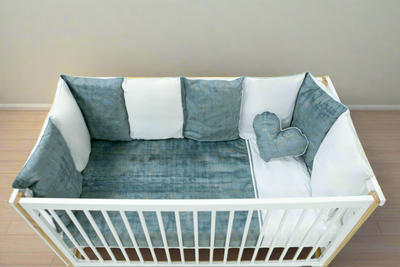 Blue and White Selina Cot 3 Piece Bedding