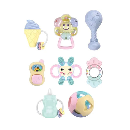 HE0122 - Baby Teether Rattles 8PC Pestle Colours