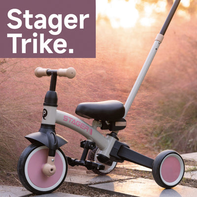 QPLAY Stager 3 IN 1 Tricycle W/Child Pushchair - Black & Gold