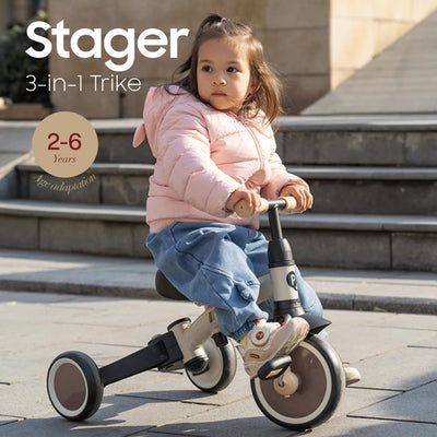 QPLAY Stager 3 IN 1 Tricycle W/Child Pushchair - Black & Gold