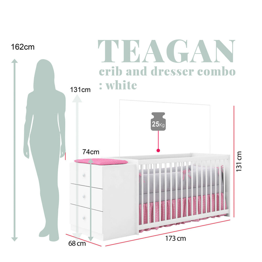 Teagan Cot & All in one Nursery Station - Grey