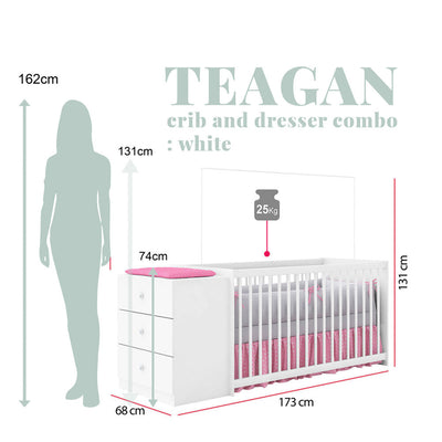 Teagan Cot & All in one Nursery Station - Grey