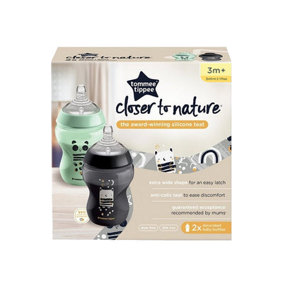 Tommee Tippee Closer To Nature Decorated Baby Bottles Boy 340Ml 2Pk 3M+