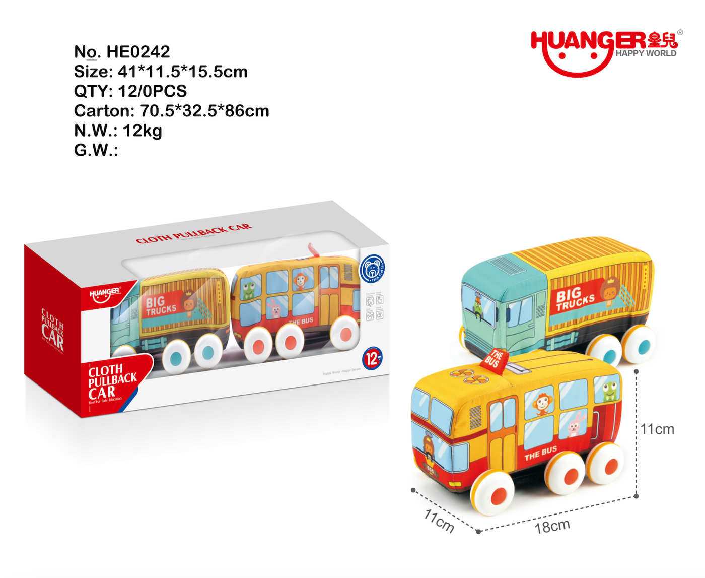 HE0242 - Pullback Cloth Car Bus and truck 2PC