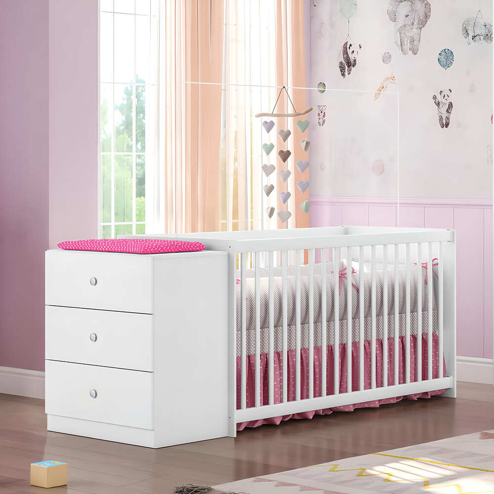 Teagan Cot & All in one Nursery Station - Grey